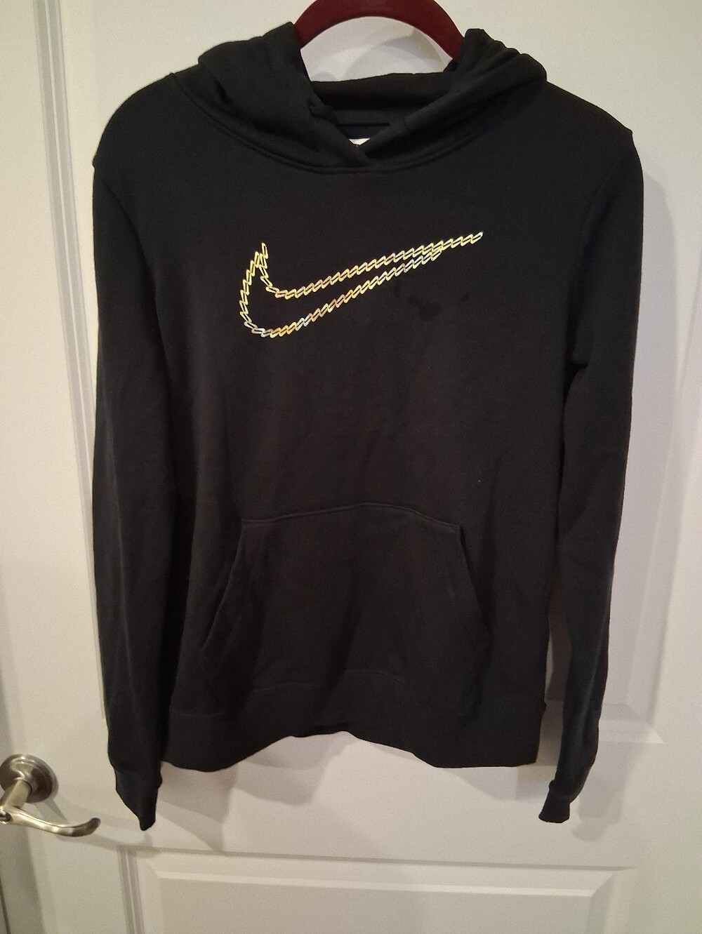 NEW NIKE Black Pullover Hoodie with Golden Swoosh Lady's XS QUALITY!